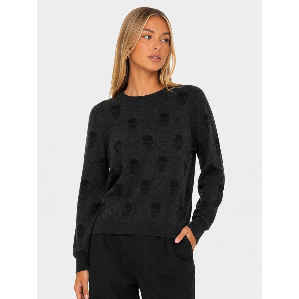 RED Saks Fifth Avenue Skull Print Sweater Charcoal Gray Cotton M